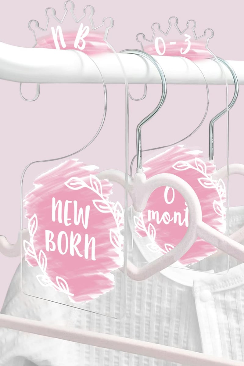 OneDream Baby Closet dividers Hanger separators - Set of 7 Baby Clothes dividers for Closet from Newborn to 24 Months, Acrylic Infant Clothes Divider (Pink) - Image 3
